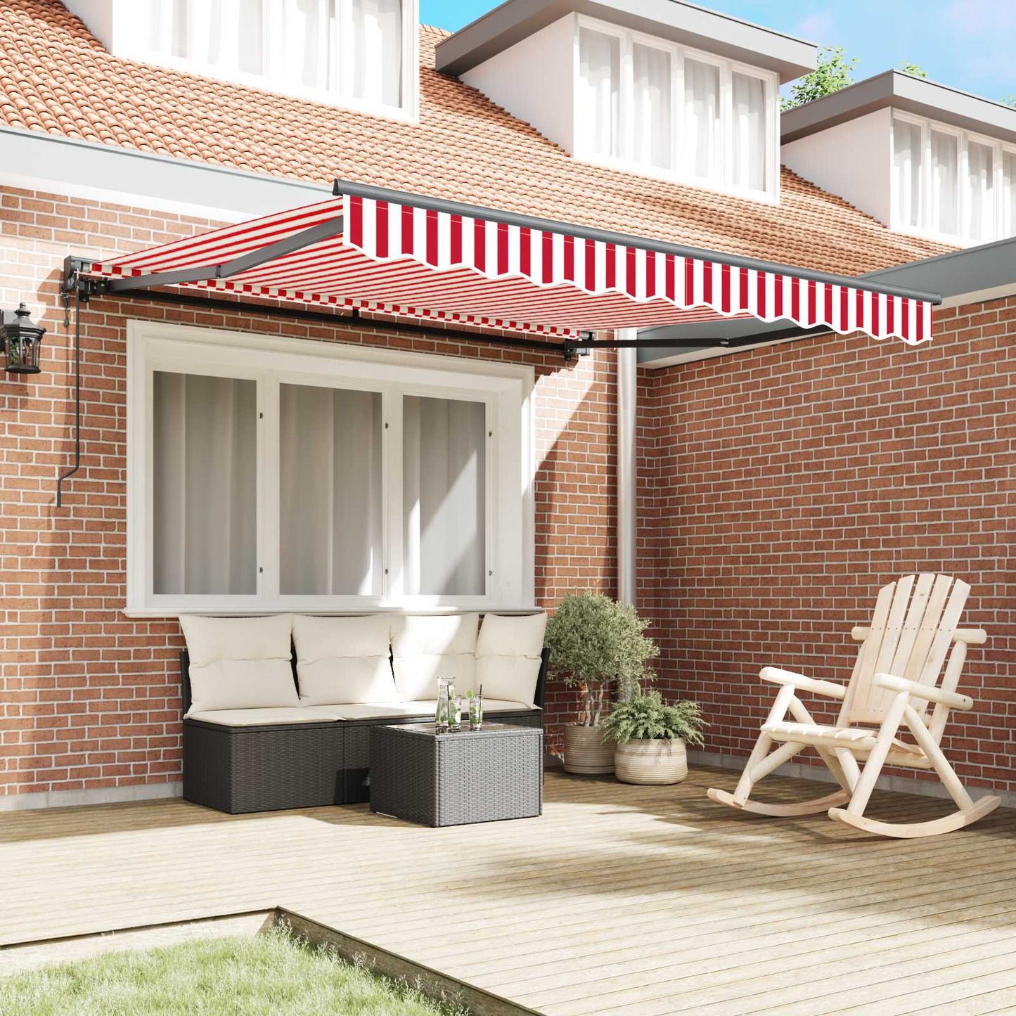 Markiseramme Rød og Hvit 300 x 250 cm Polyester med PU-belegg