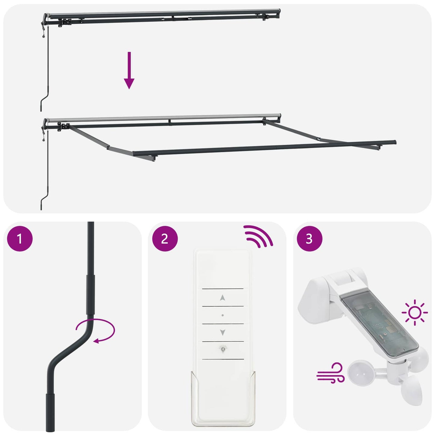 Innvendbar Markise Flerfarget 300 x 250 cm Stoff og Aluminium vidaXL