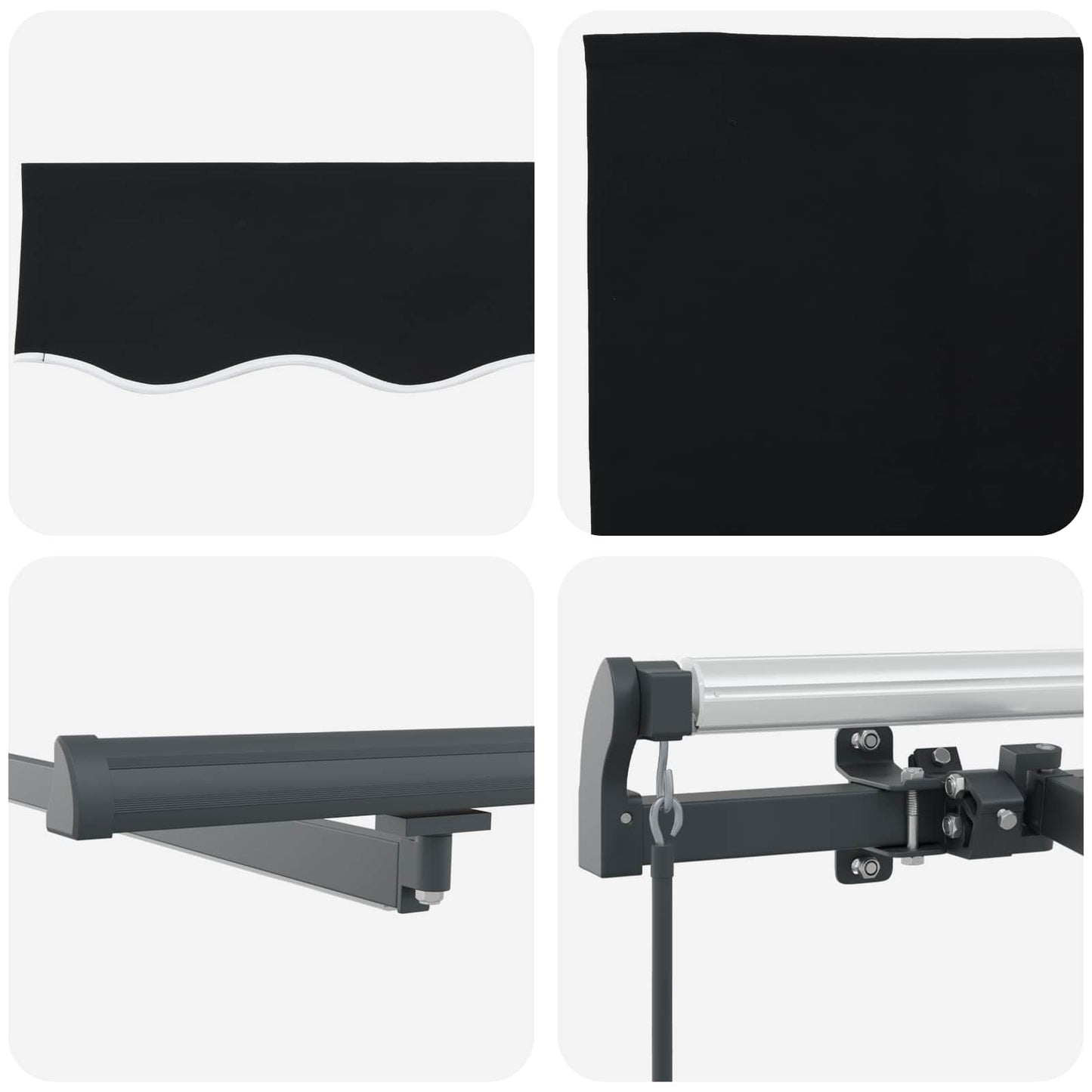 Innvendbar Markise med LED -stripelys Svart 300 x 250 cm stoff vidaXL