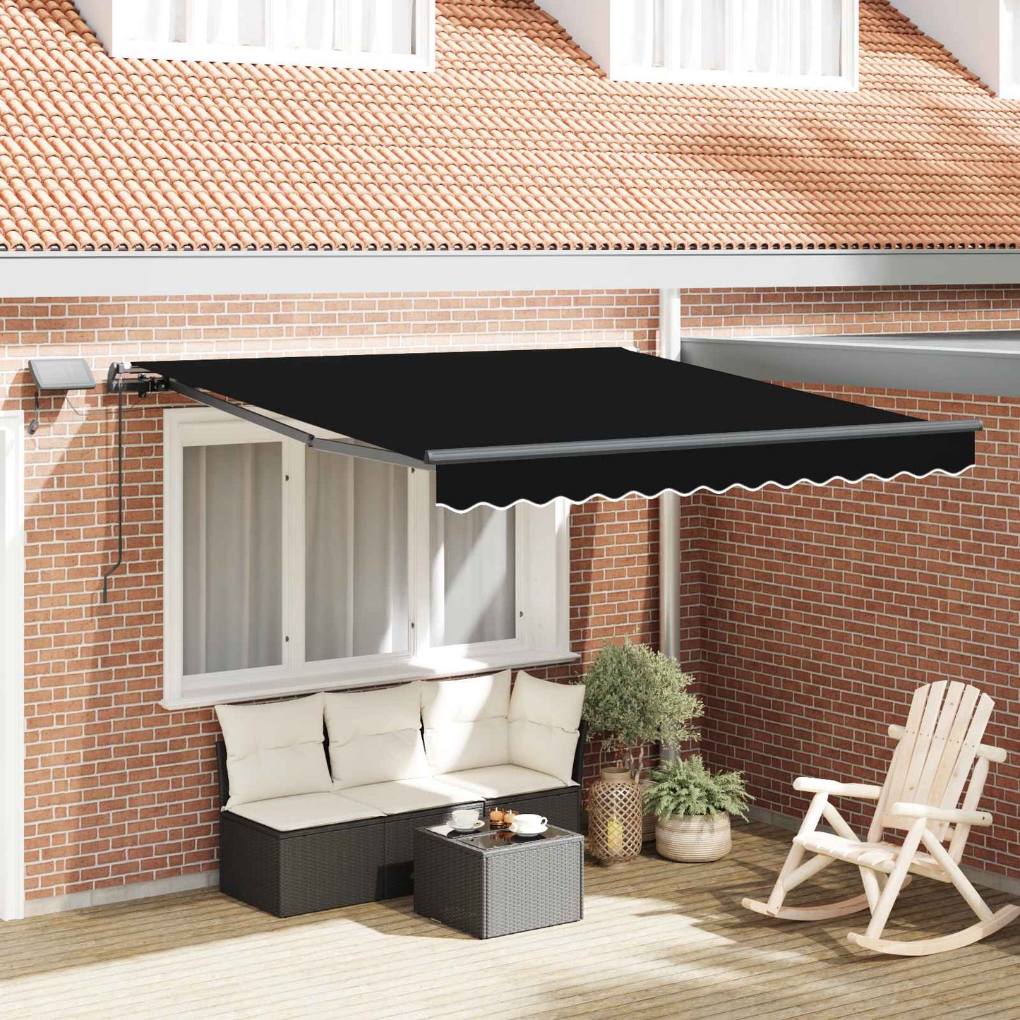 Innvendbar Markise med LED -stripelys Svart 300 x 250 cm stoff vidaXL