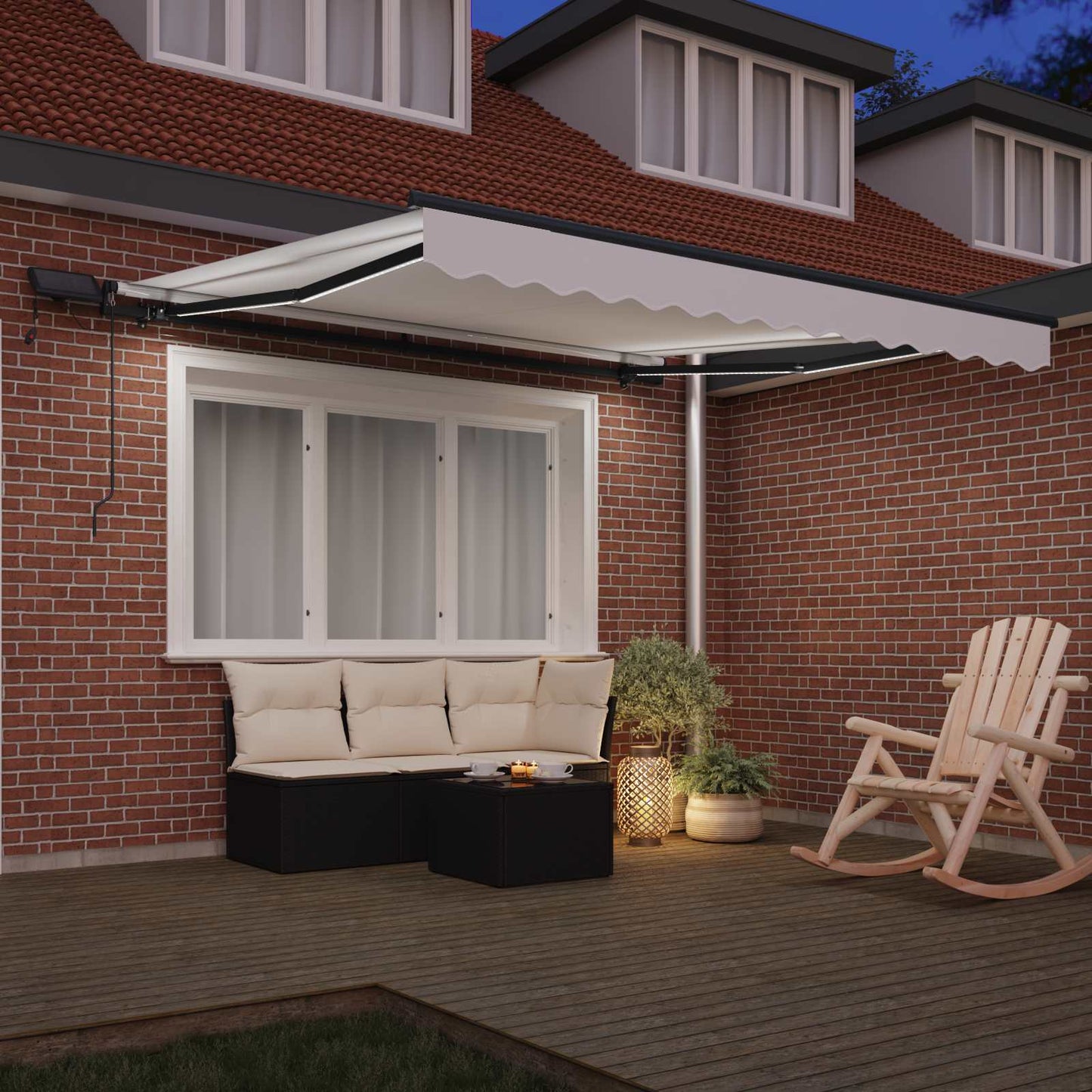 Innvendbar Markise med LED -stripelys Hvit 300 x 250 cm stoff vidaXL