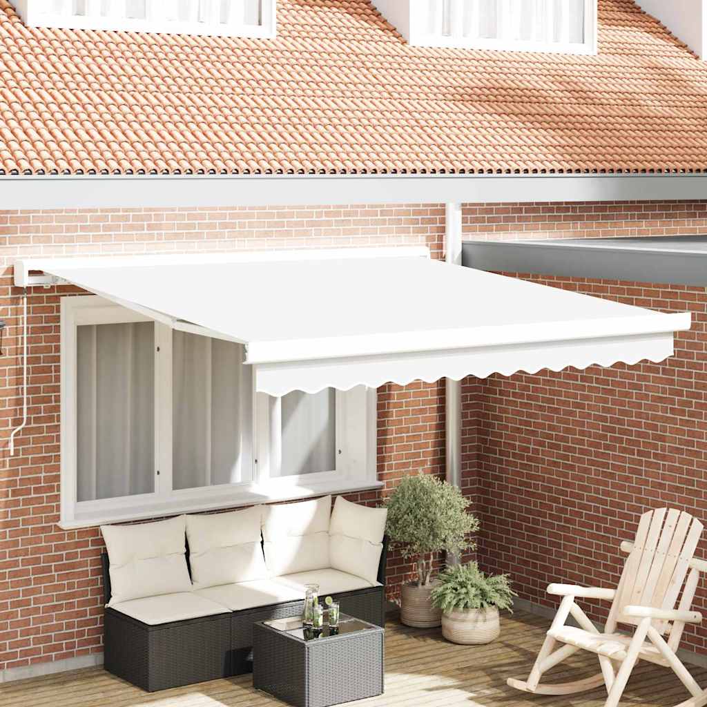 Uttrekkbar markise Hvit 300 x 250 cm Lær og aluminium