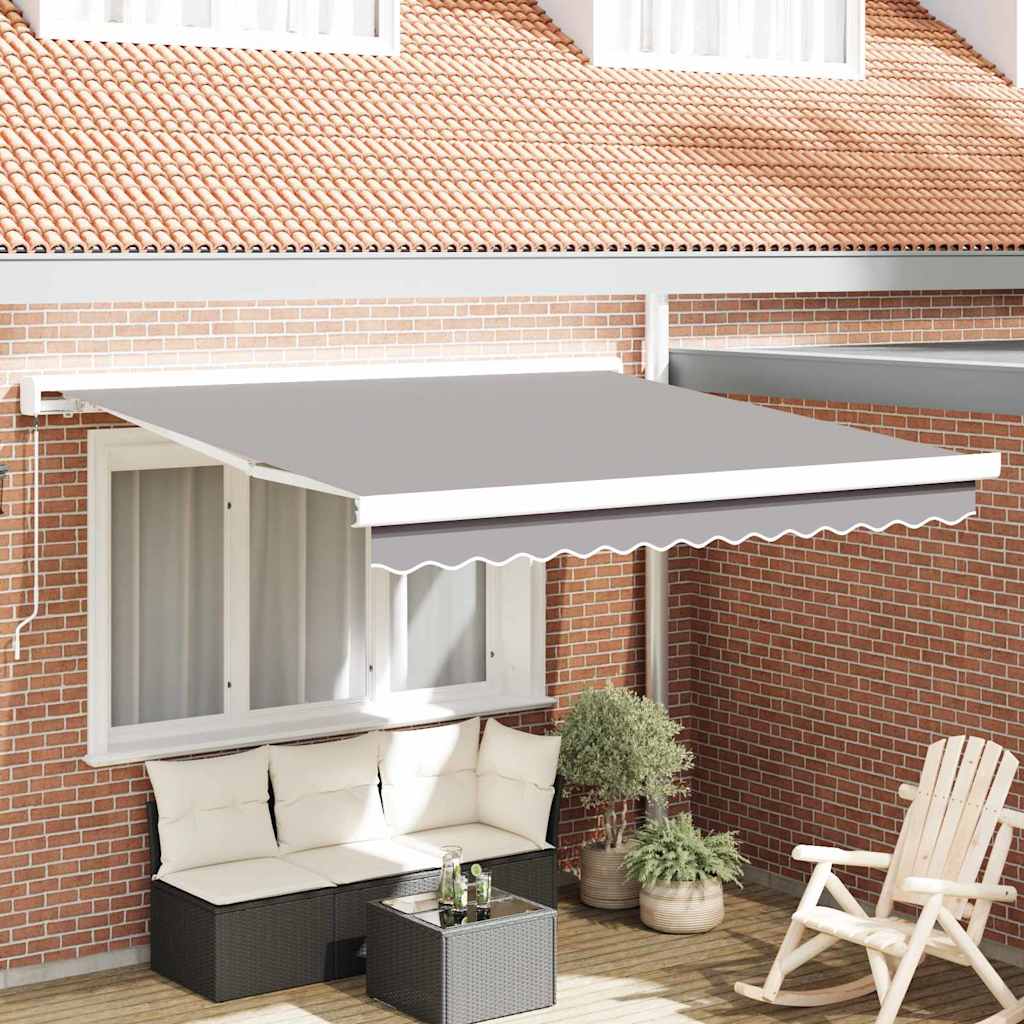 Uttrekkbar markise Lysegrå 300 x 250 cm Lær og aluminium