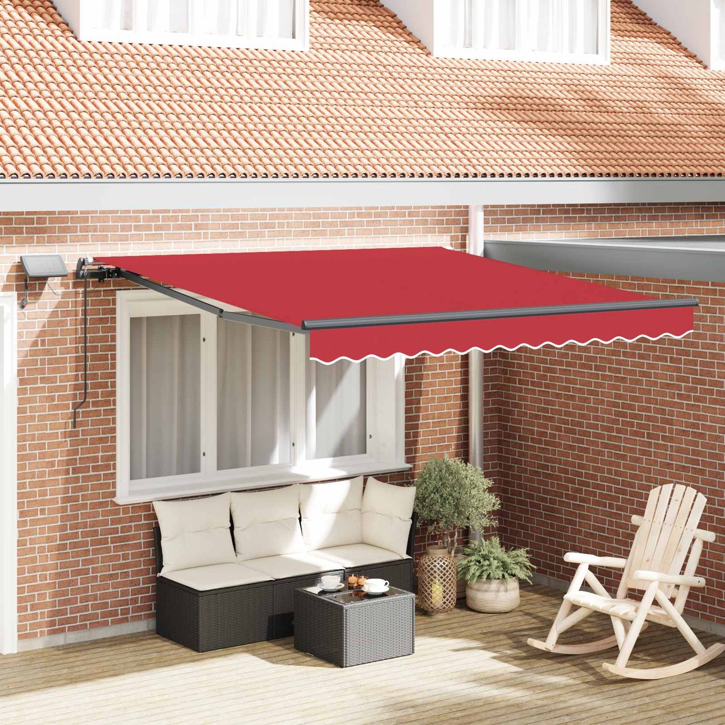 Innvendbar Markise med LED -stripelys Rød 300 x 250 cm stoff vidaXL