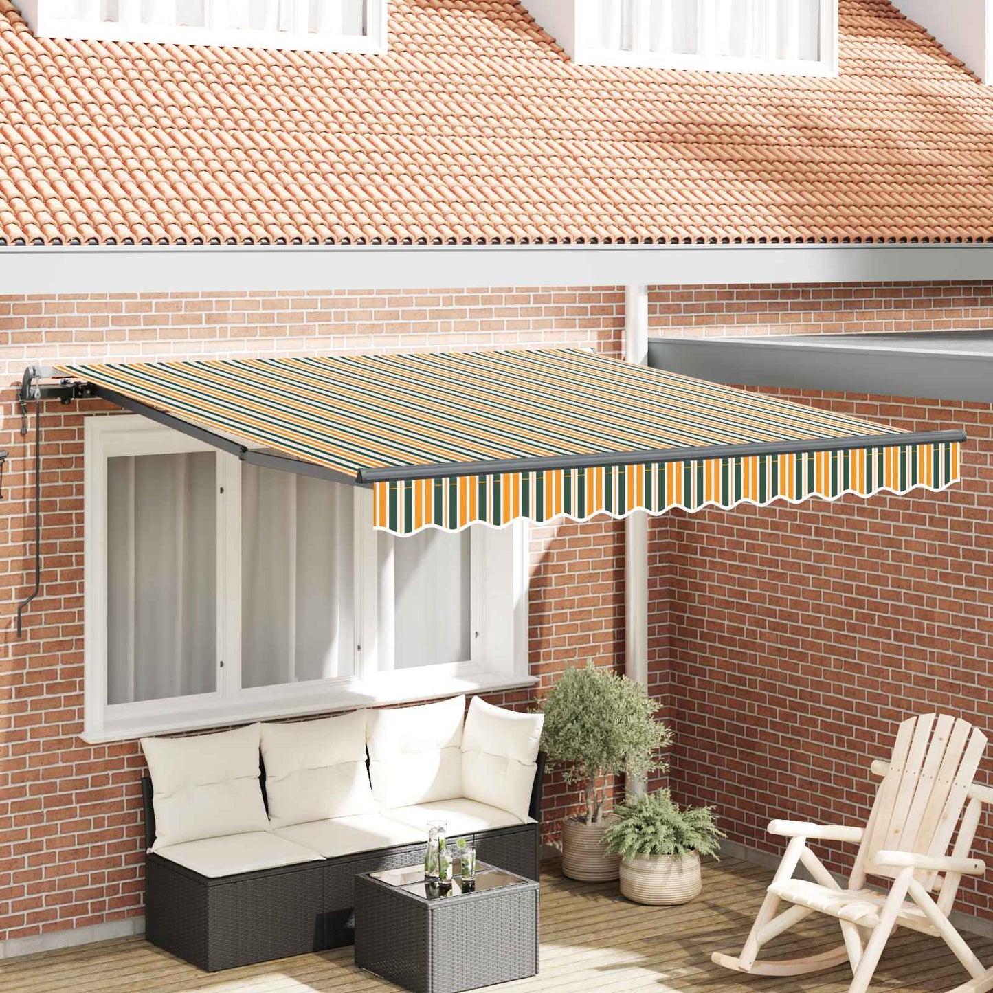 Uttrekkbar markise Grønn og gul 300 x 250 cm Stoff og Aluminium