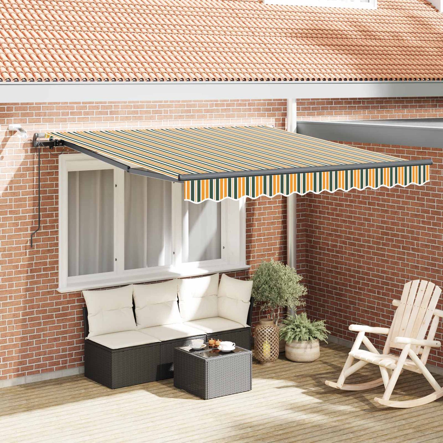 Uttrekkbar markise Grønn og gul 300 x 250 cm Polyester