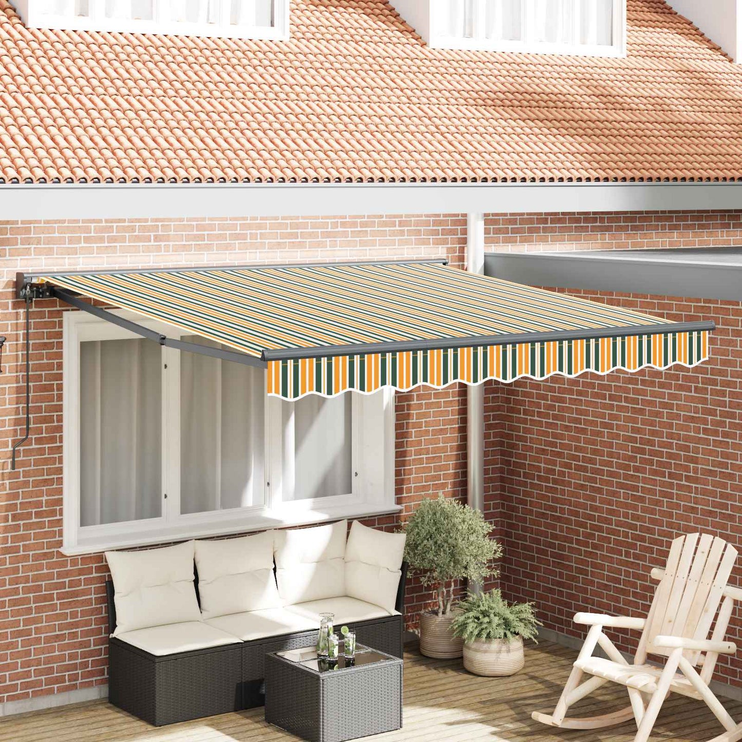 Markiseramme Grønn og gul 300 x 250 cm Polyester med PU-belegg