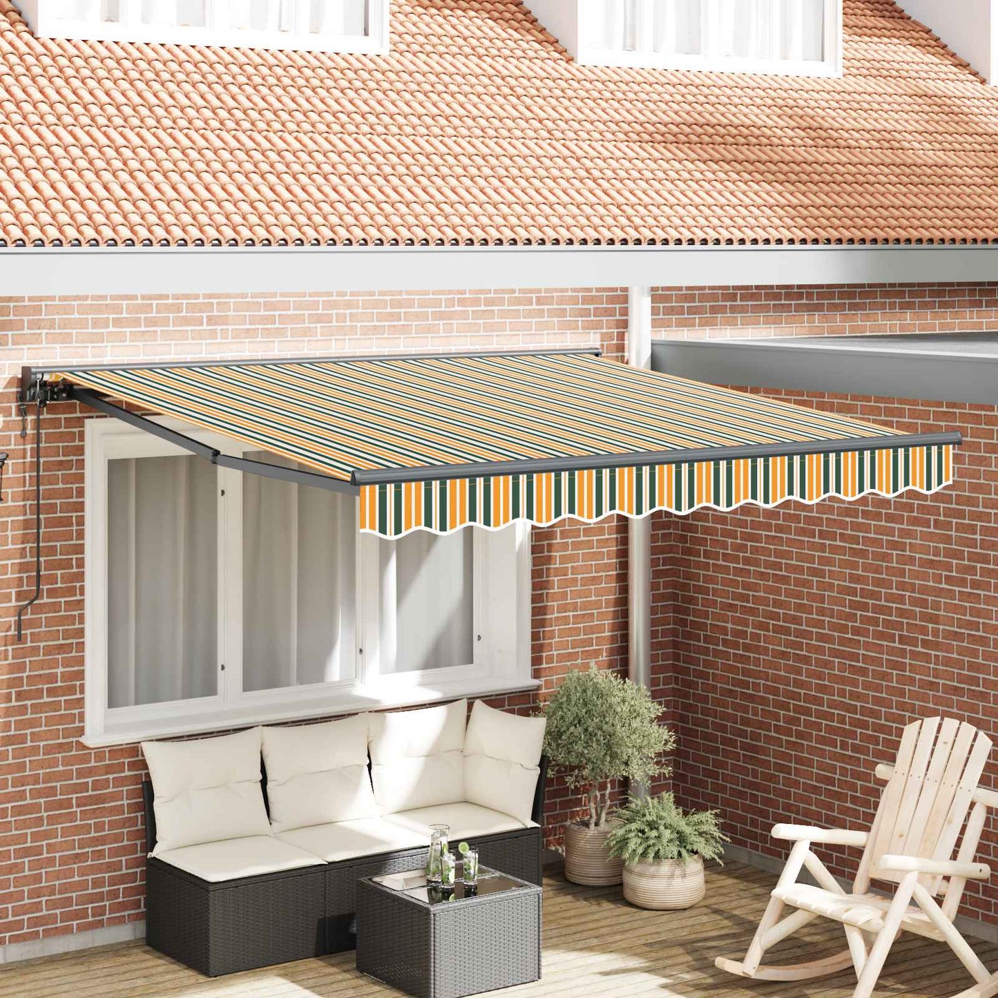 Markiseramme Grønn og gul 300 x 250 cm Polyester med PU-belegg