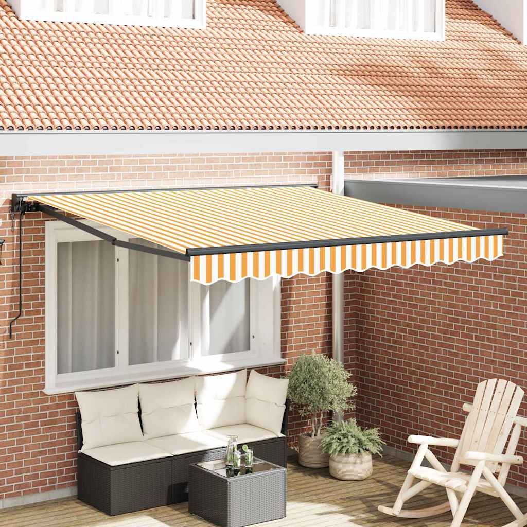 Markiseramme Gul og hvit 350 x 250 cm Polyester med PU-belegg