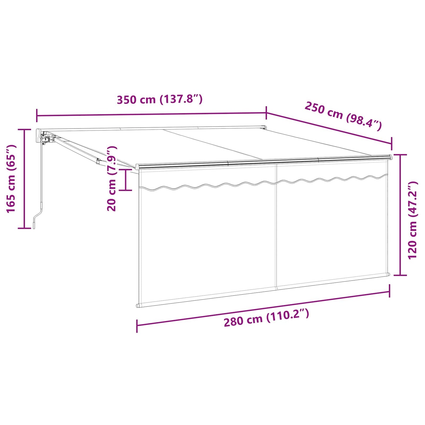 Innvendbar Markise Antrasitt 350 x 300 cm vidaXL