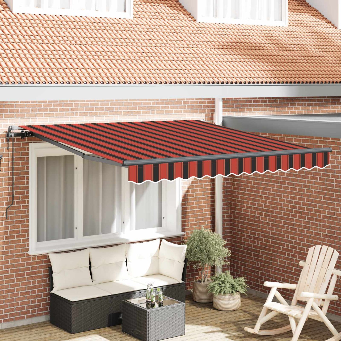 Innvendbar Markise Rød og svart 350 x 250 cm Stoff og Aluminium vidaXL