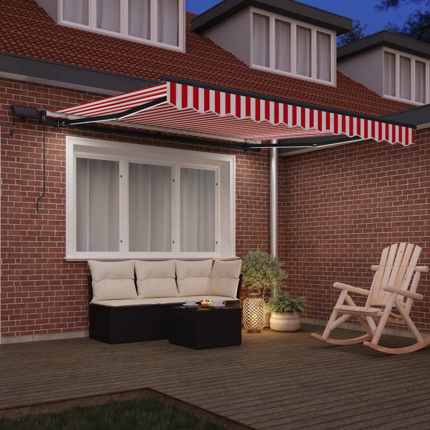 Uttrekkbar markise Rød og Hvit 350 x 250 cm Stoff og Aluminium