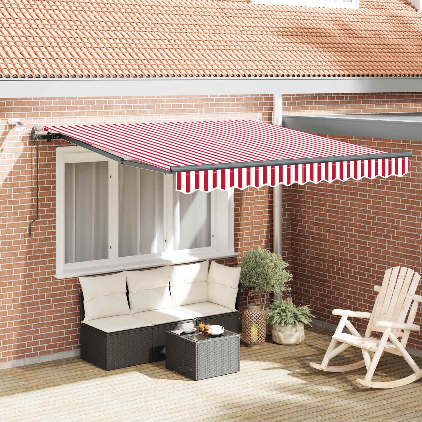 Uttrekkbar markise Rød og Hvit 350 x 250 cm Polyester