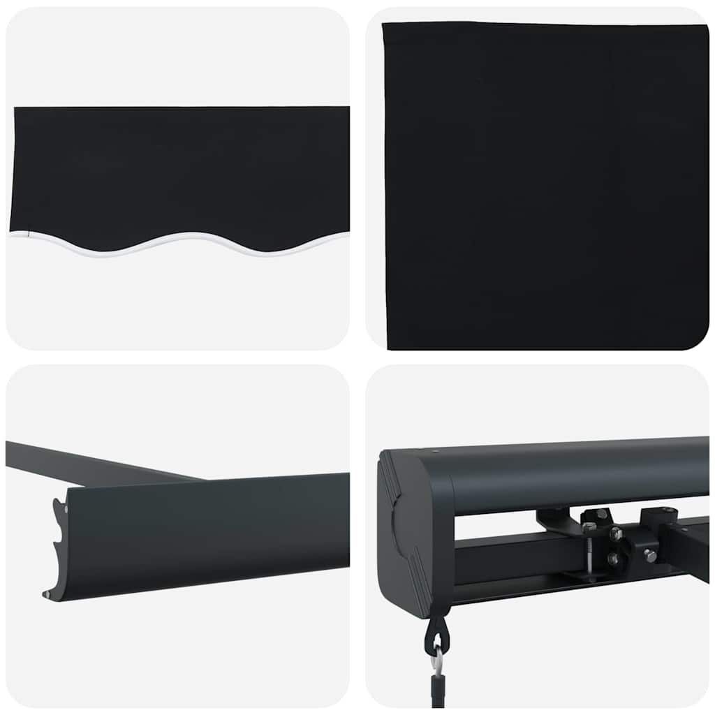 Uttrekkbar markise Svart 350 x 250 cm Lær og aluminium