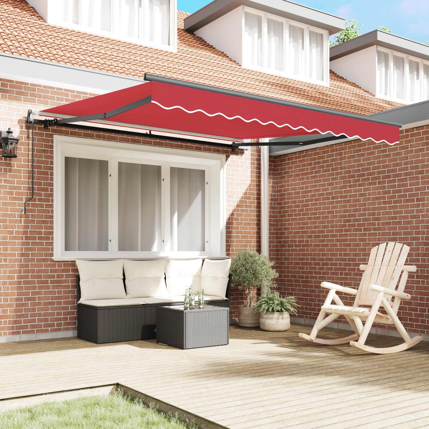 Uttrekkbar markise Rød 350 x 250 cm Stoff og Aluminium