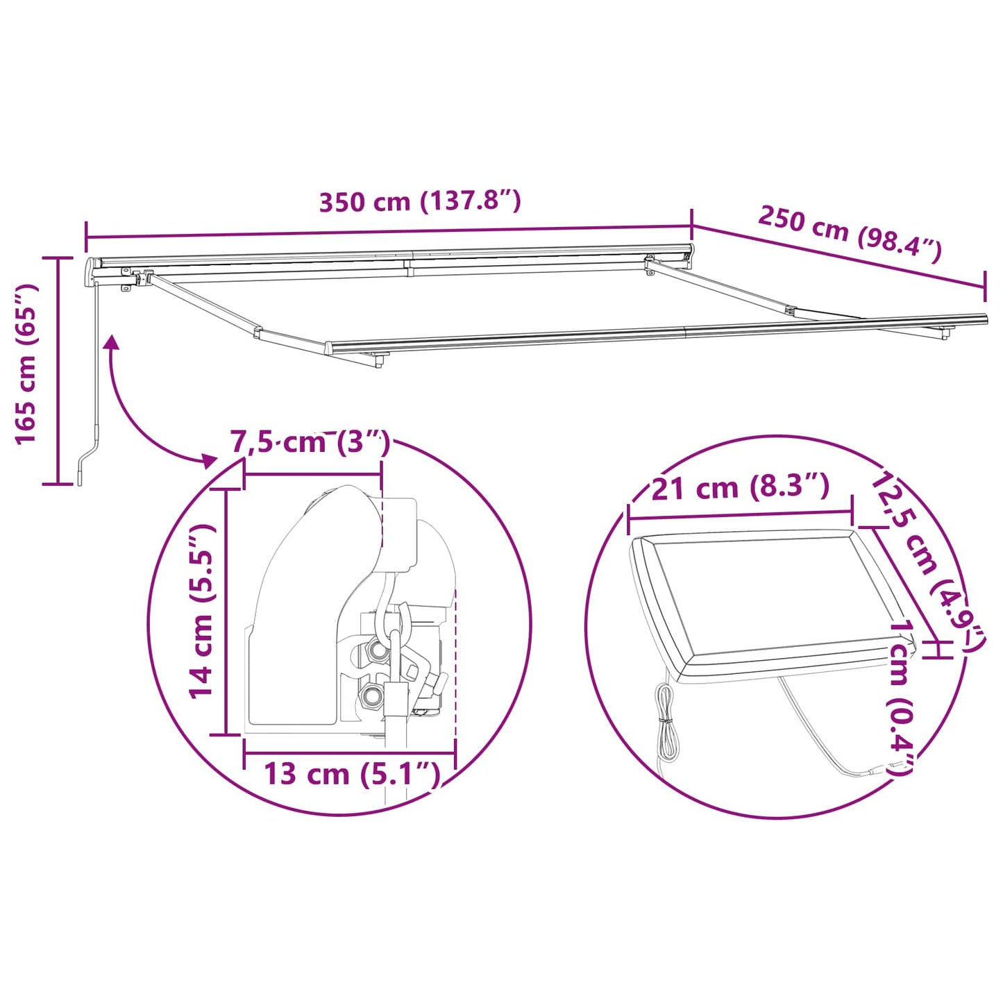 Uttrekkbar markise Grønn og gul 350 x 250 cm Stoff og Aluminium