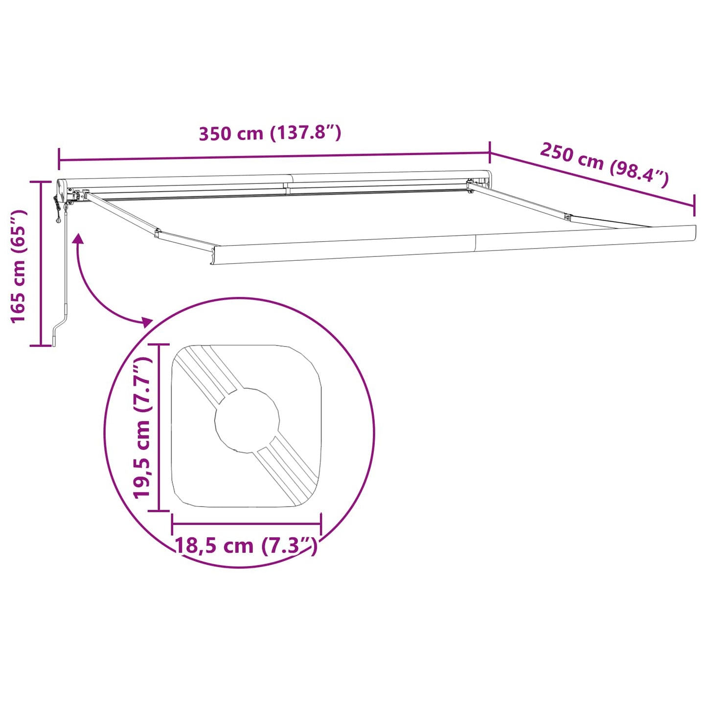 Uttrekkbar markise Grønn og gul 350 x 250 x 165 cm