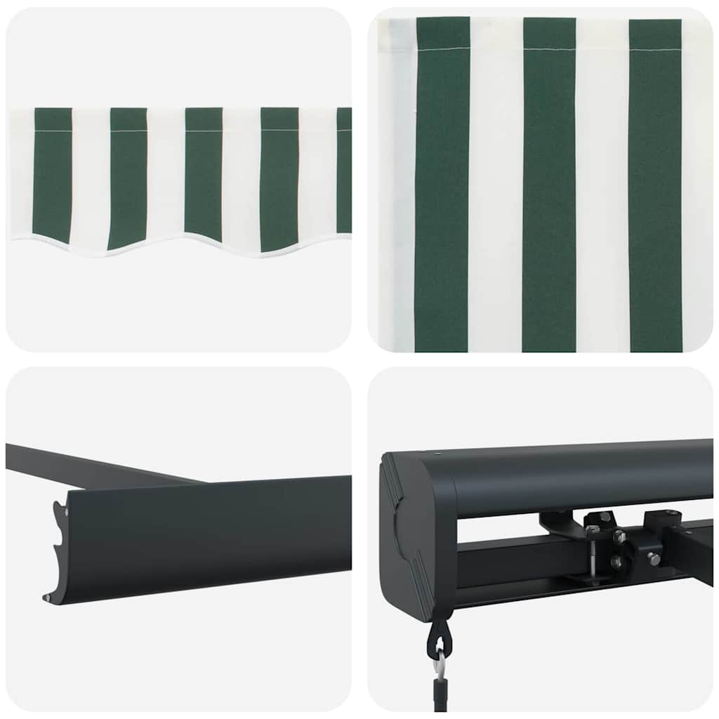 Uttrekkbar markise Grønn og hvit 350 x 250 cm Lær og aluminium
