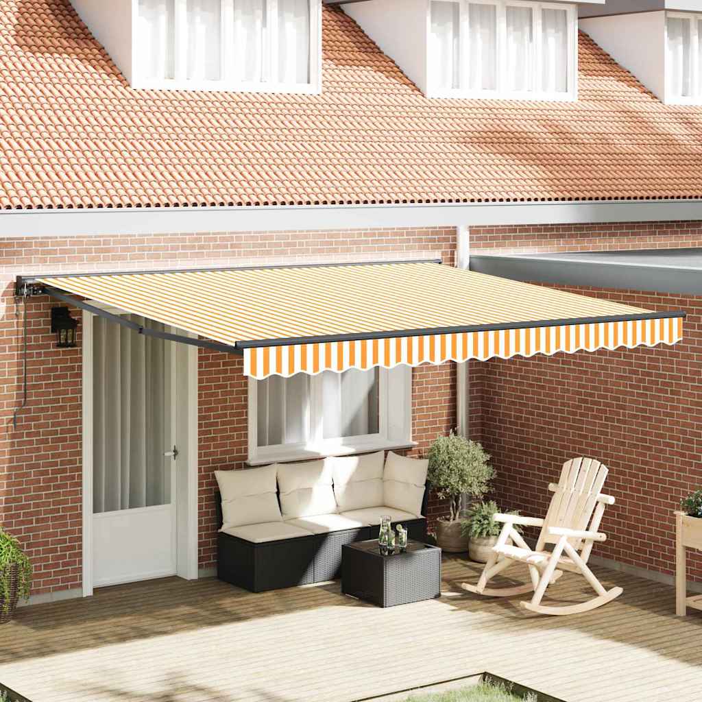 Markiseramme Gul og hvit 400 × 300 cm Polyester med PU-belegg