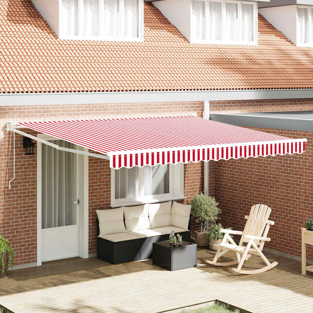 Uttrekkbar markise Rød og Hvit 400 × 300 cm Polyester og Metall