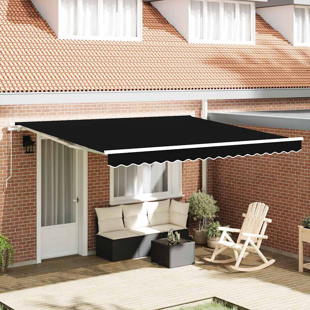 Uttrekkbar markise Svart 400 × 300 cm Polyester og aluminium