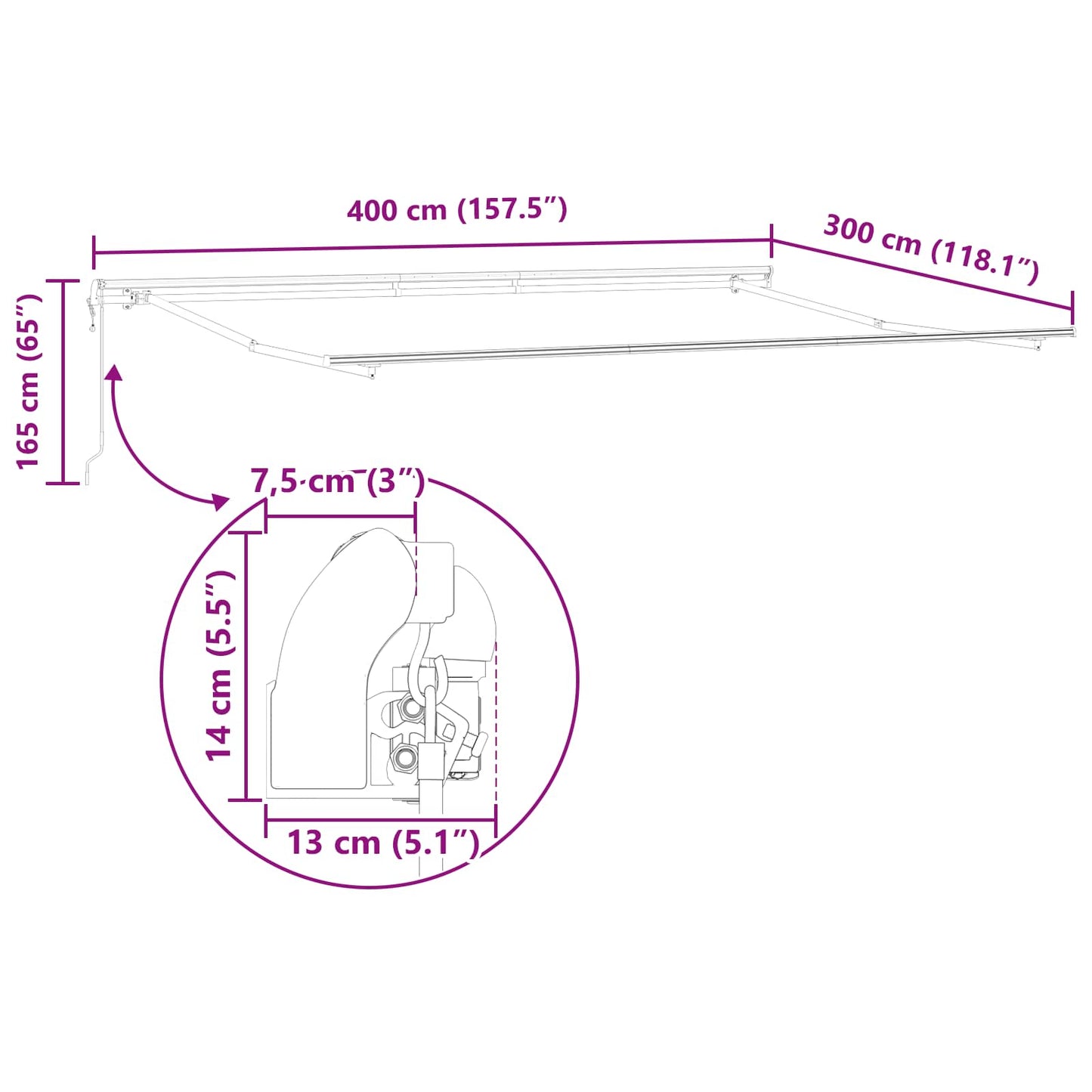 Elektrisk Utrekkbar Markise Grønn og hvit 400 × 300 cm