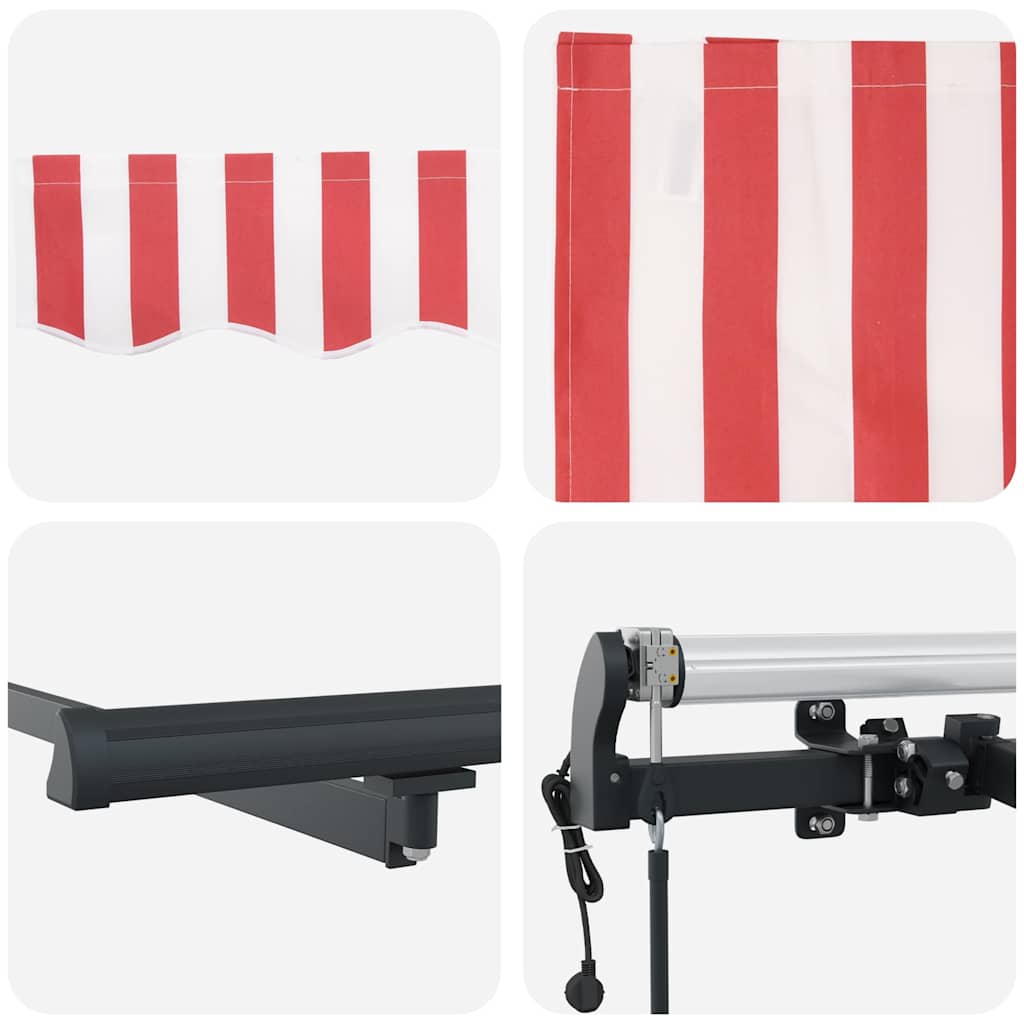 Innvendbar Markise Rød og Hvit 400 × 350 cm Stoff og Aluminium