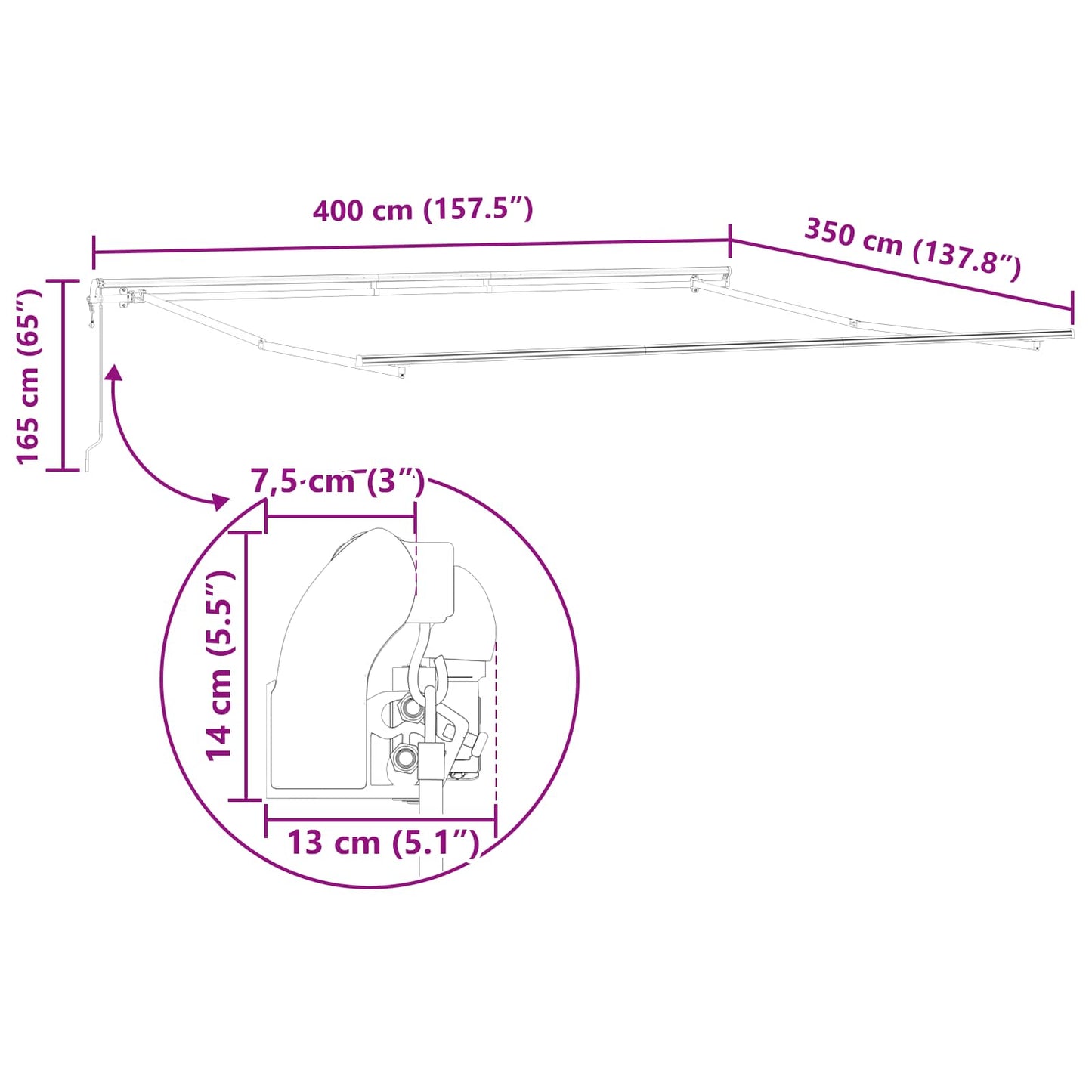 Uttrekkbar markise Grønn og hvit 400 × 350 cm