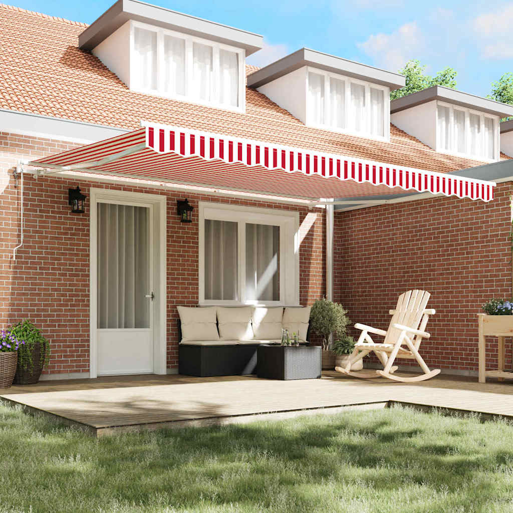 Uttrekkbar markise Rød og Hvit 450 × 350 cm Stoff og Aluminium