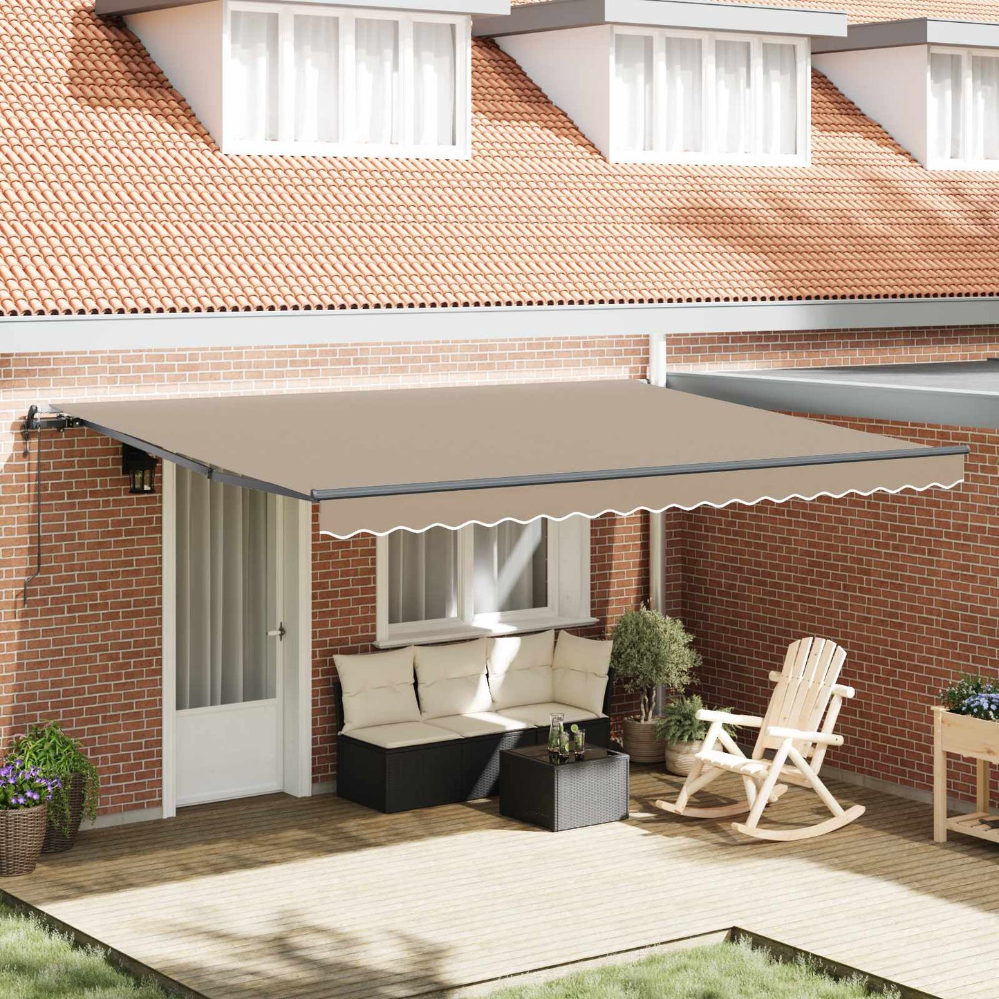 Uttrekkbar markise Beige 450 × 350 cm Stoff og Aluminium