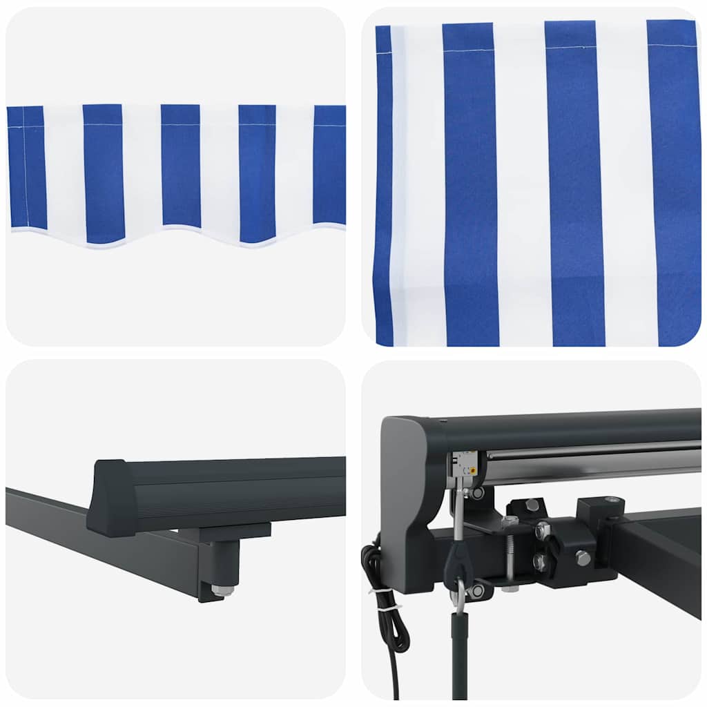Markiseramme Blå og hvit 500 × 300 cm Polyester med PU-belegg