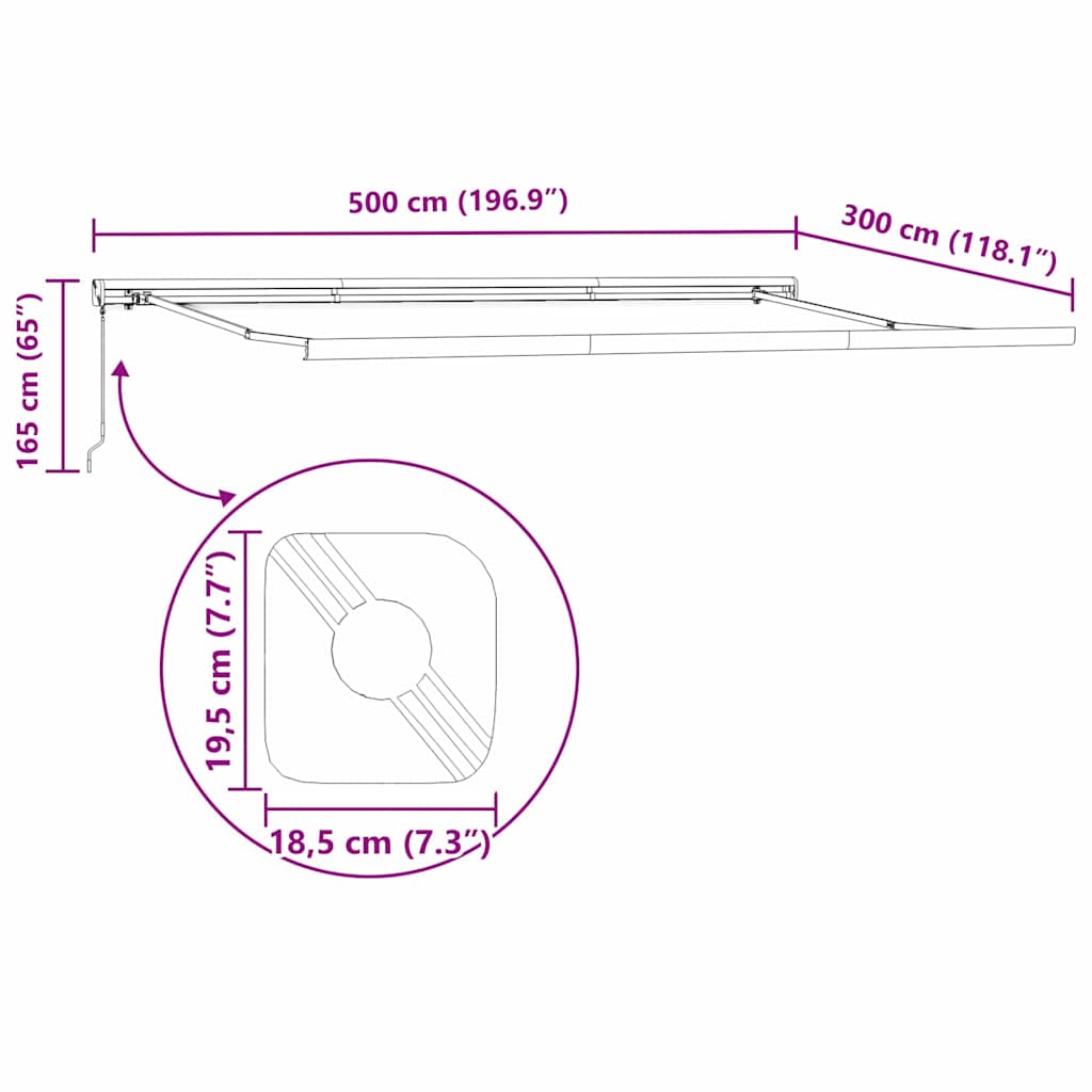 Uttrekkbar markise Rød og svart 500 × 300 cm Lær og aluminium