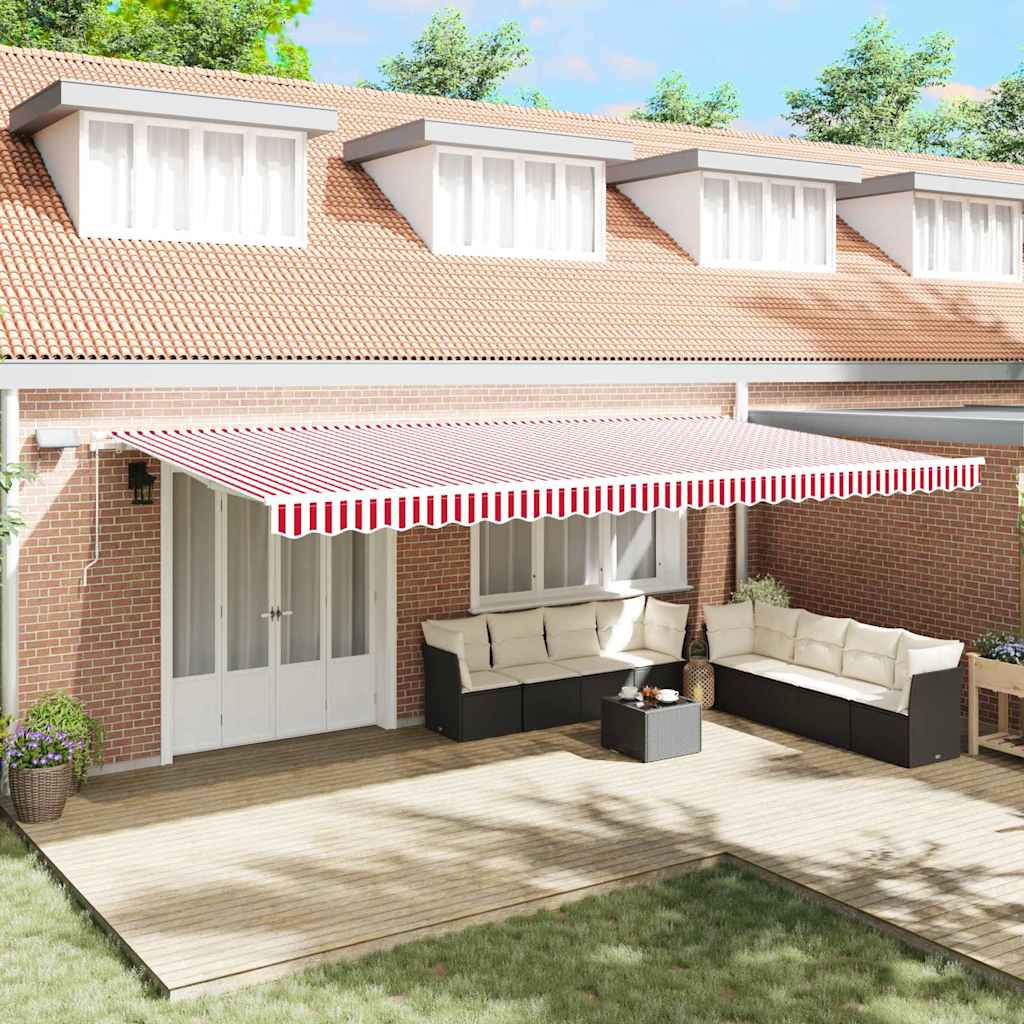 Uttrekkbar markise Rød og Hvit 600 × 350 cm Stoff og Aluminium
