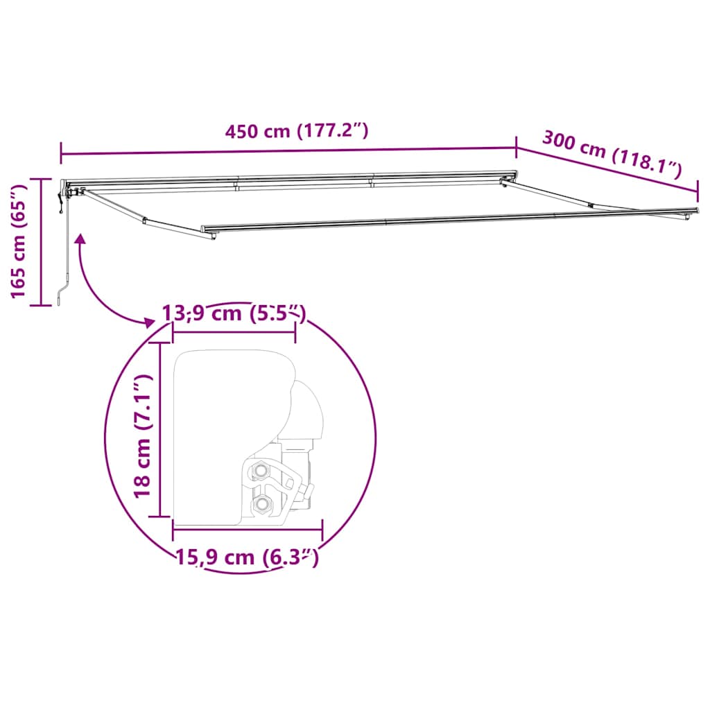 Markiseramme Justerbar Antrasitt 4,5 × 3 m Stål