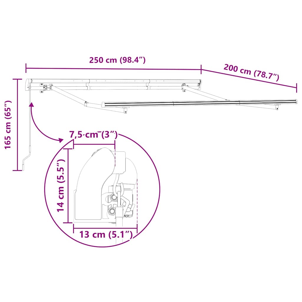 Markiseramme Hvit 2,5 x 2 m Metall
