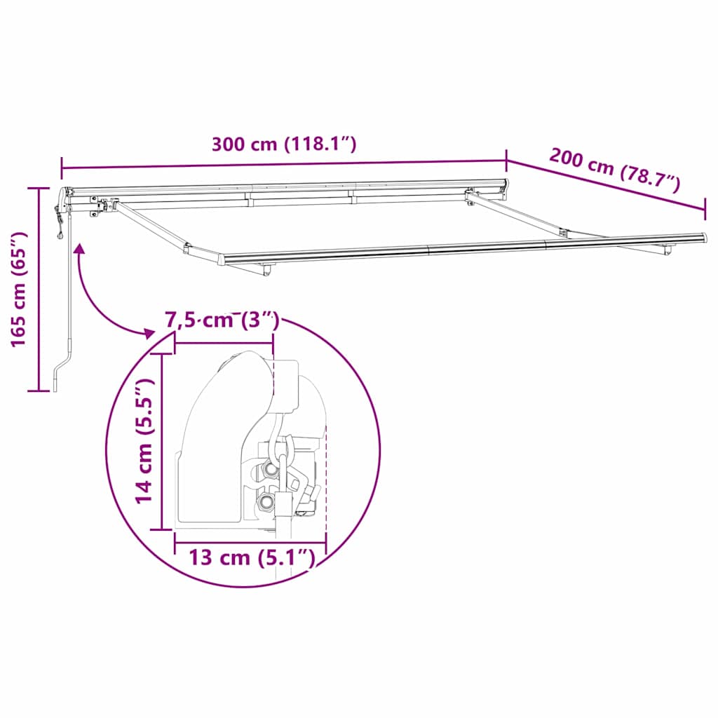 Markiseramme Hvit 3 x 2 m Metall