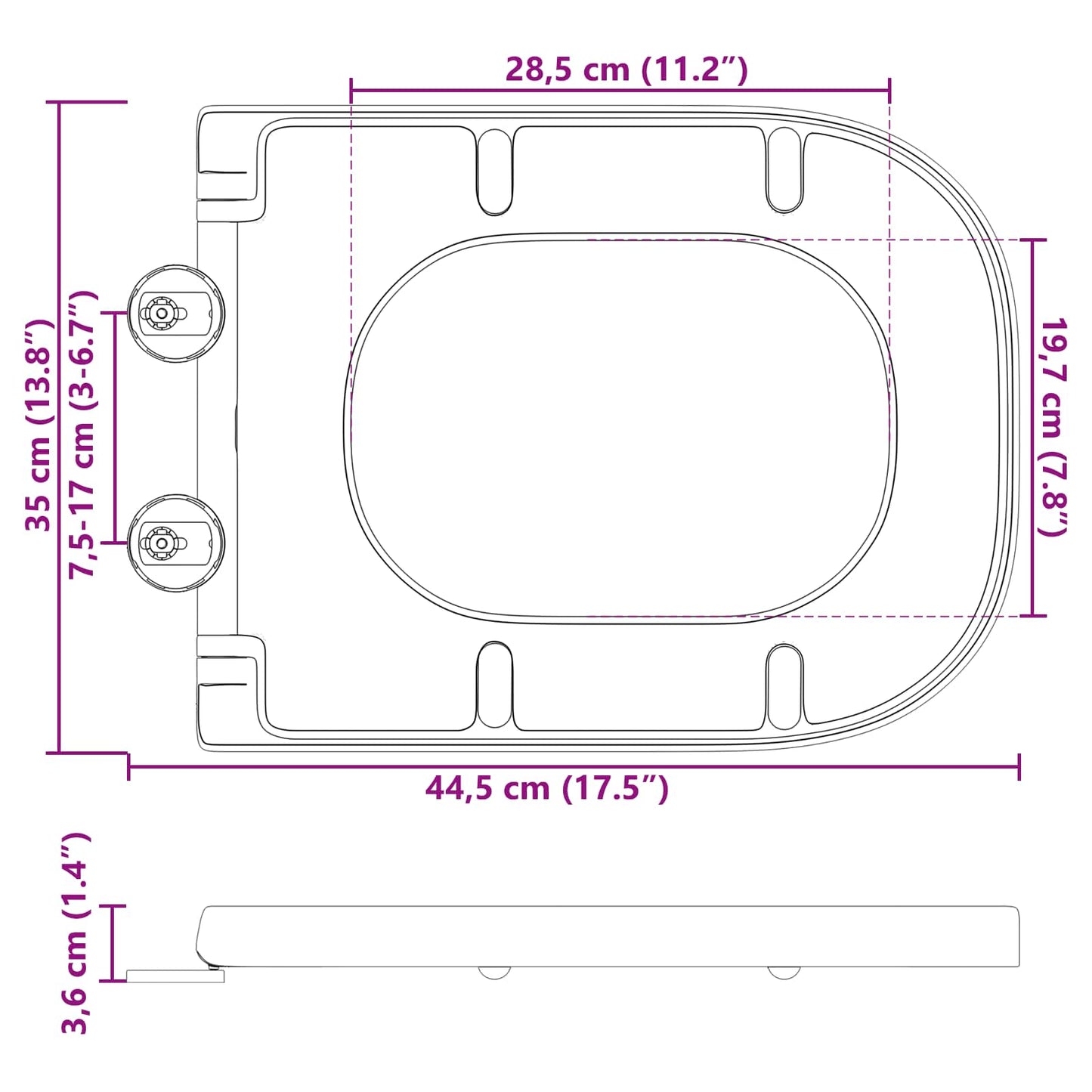 Toalettsete Grå 47,5 x 35 x 3,6 cm Duroplast