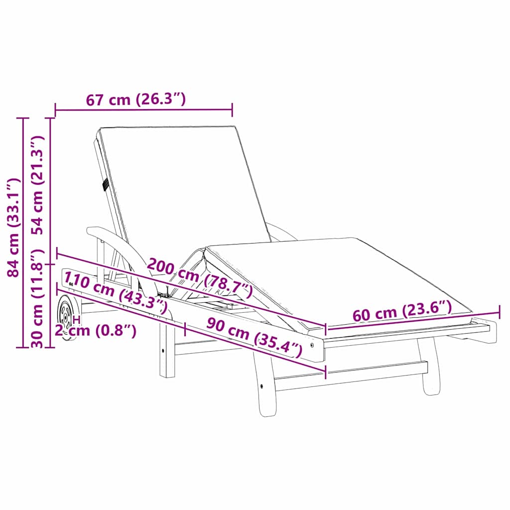 Solstol 2 pcs Rød 200 x 67 x 84 cm Solid akasietre
