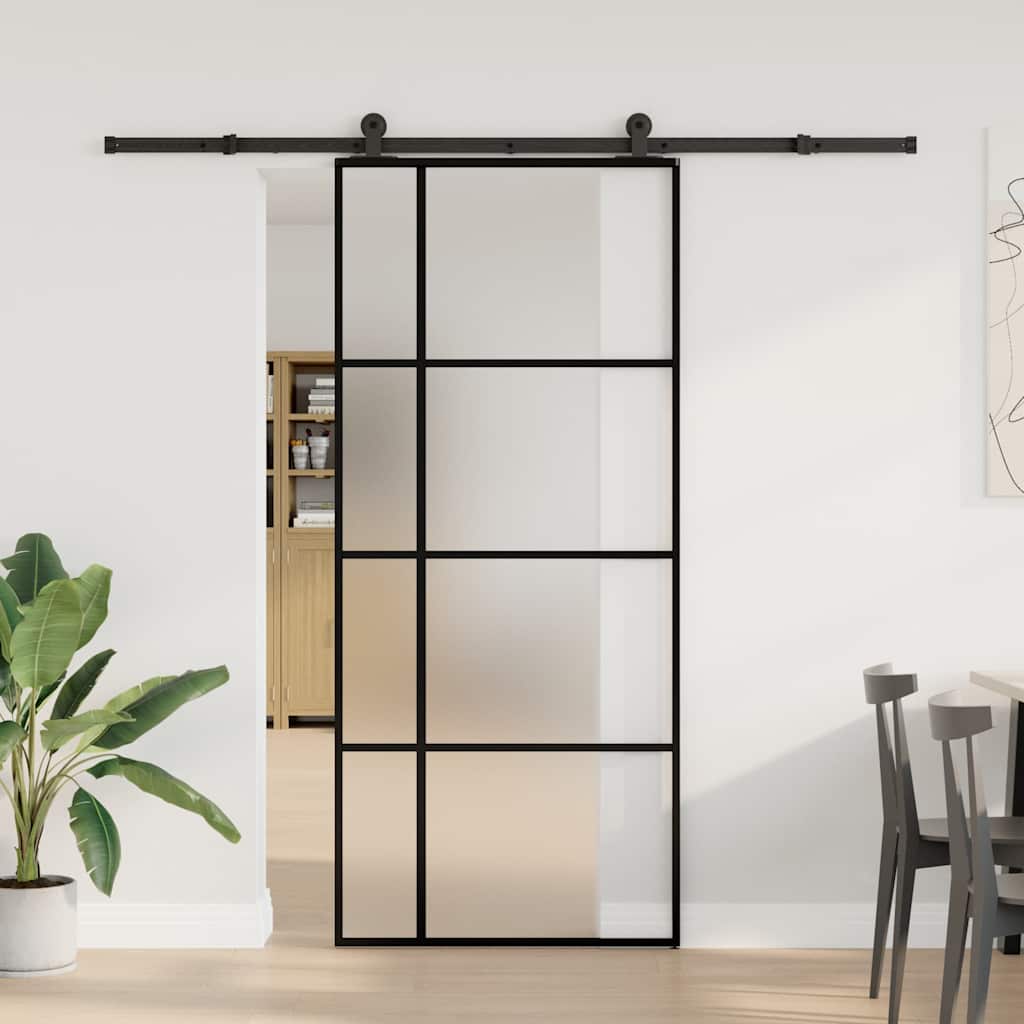 Skyvedør med monteringssett 90x205 cm ESG glass og aluminium