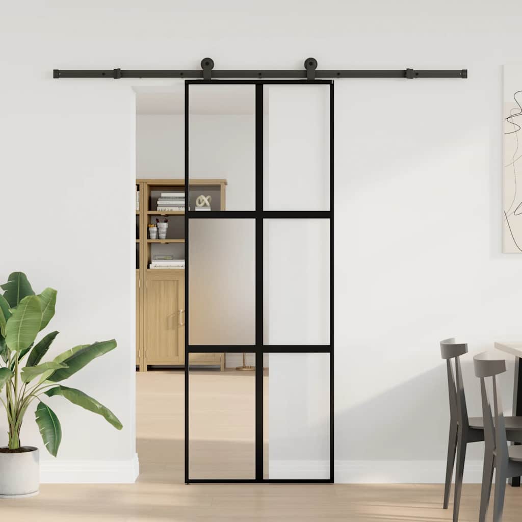 Skyvedør med monteringssett 76x205 cm herdet glass og aluminium vidaXL