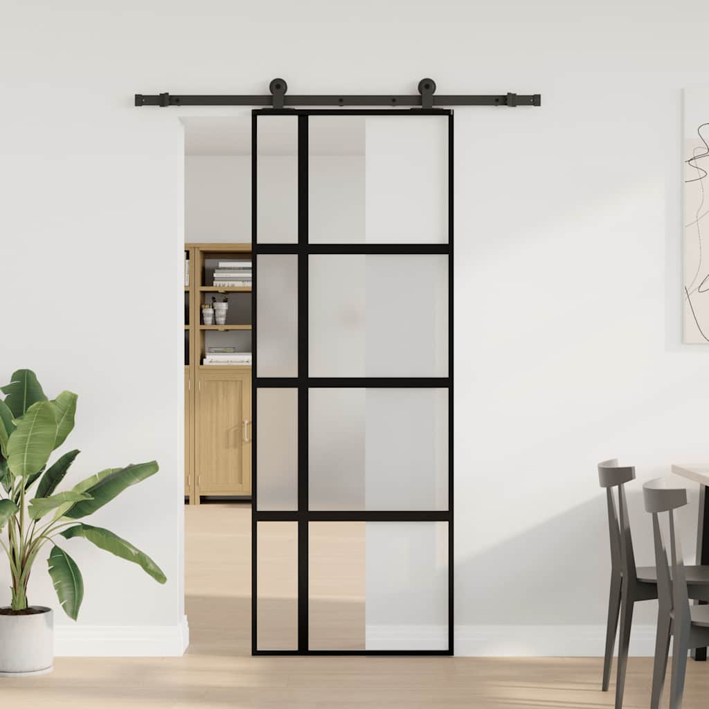 Skyvedør med monteringssett 76x205 cm herdet glass og aluminium