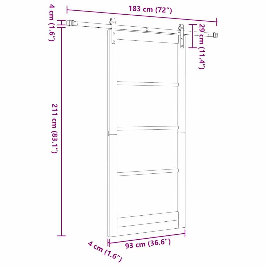 Skyvedør ORKDAL Hvit 93 x 211 cm Massivt furutre og glass
