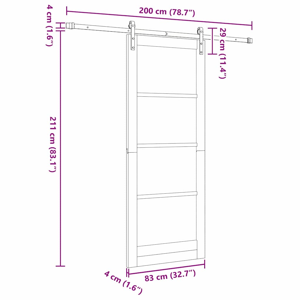 Skyvedør ORKDAL Hvit 83 x 211 cm Massivt furutre og glass