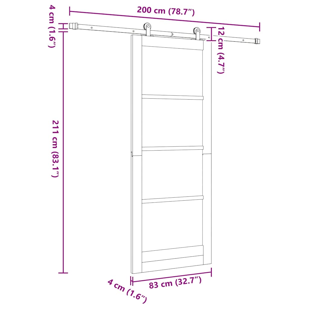 Skyvedør ORKDAL Hvit 83 x 211 cm Massivt furutre og glass