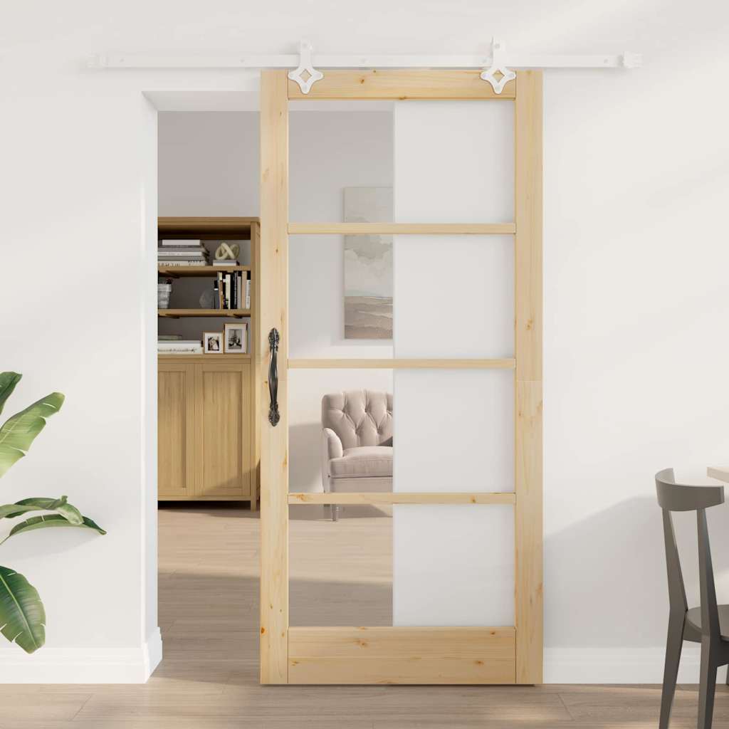 Skyvedør Naturlig 93 x 202 cm Massivt furutre og glass