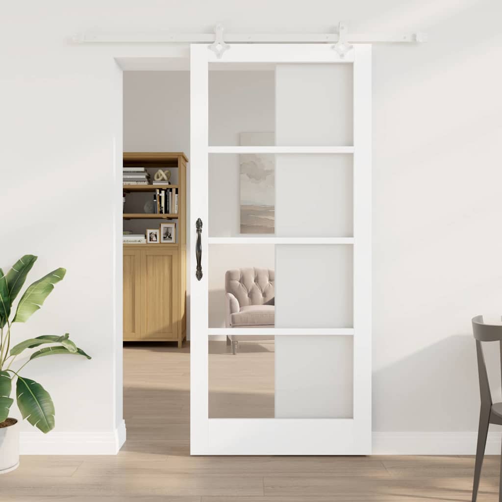 Skyvedør Hvit 93 x 211 cm Massivt furutre og glass