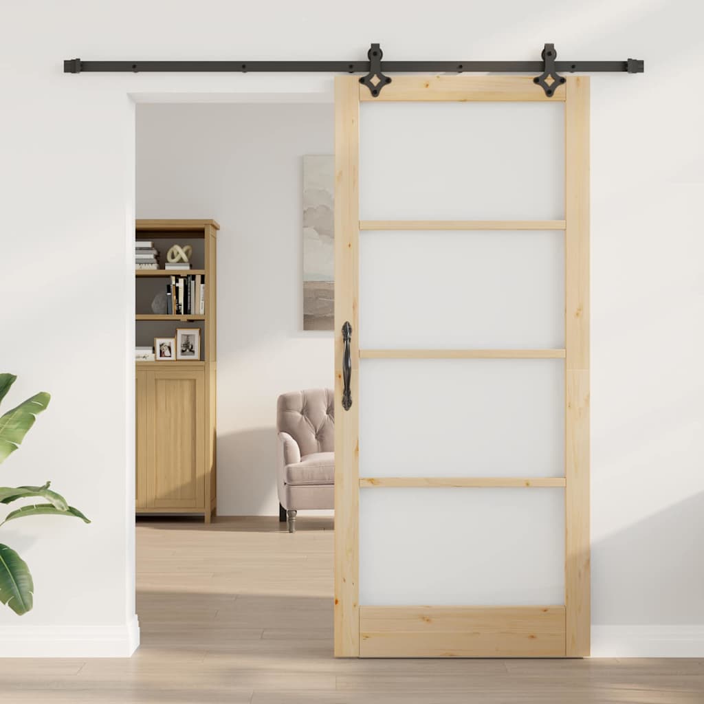 Skyvedør Naturlig 93 x 211 cm Massivt furutre og glass