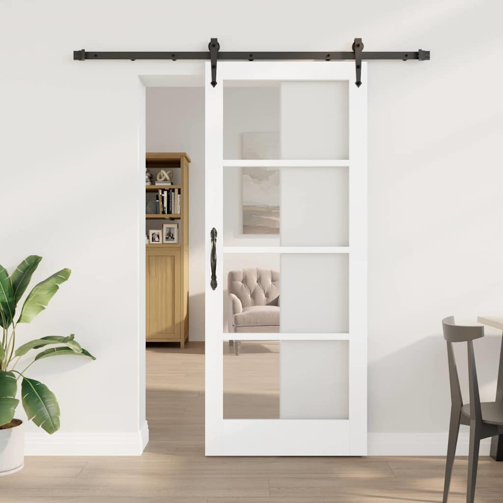 Skyvedør Hvit 83 x 202 cm Massivt furutre og glass