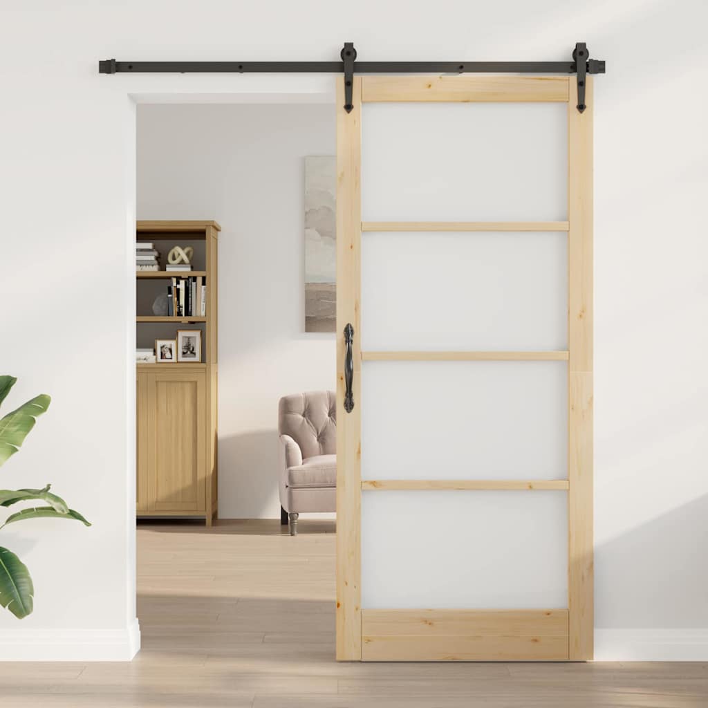 Skyvedør Naturlig 93 x 211 cm Massivt furutre og glass
