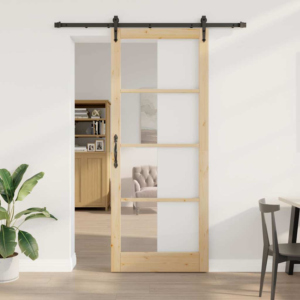 Skyvedør Naturlig 93 x 232 cm Massivt furutre og glass